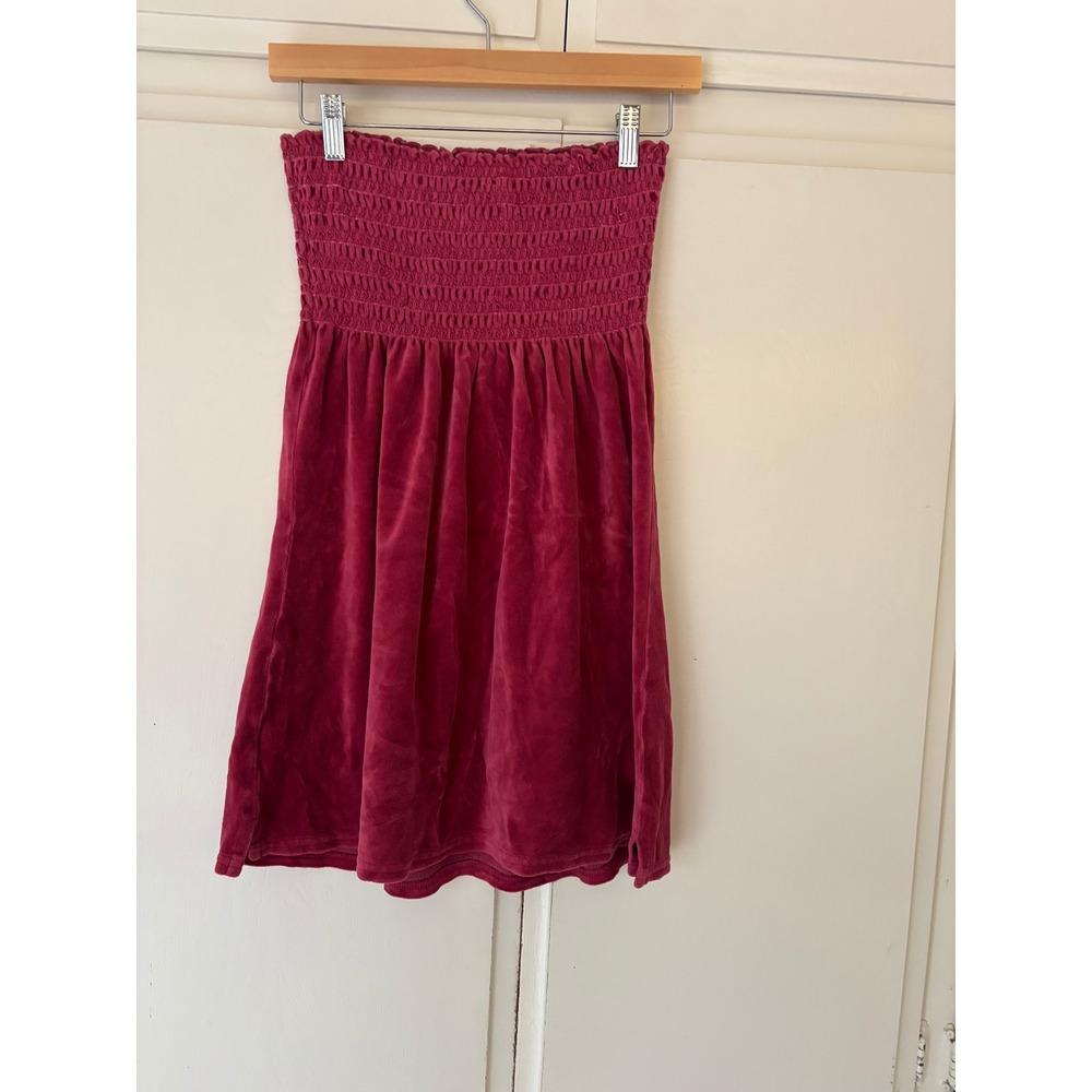 Vtg. Juicy Couture Burgundy Pink Velour Strapless Mini Dress Womens Medium Y2K - Picture 4 of 10